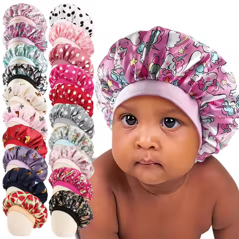 Fashion New African Children Adjustable Printing Ankara Satin Bonnet Sleep Cap Baby Kids Satin Bonne
