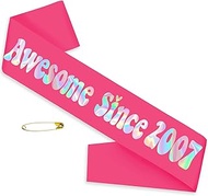 SKJIAYEE Awesome Since 2007 Sash, Funny Hot Pink and Iridescent Foil 18th Birthday Sash for Girls 18