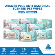 Absorb Plus Anti-Bacterial Scented Pet Wipes 80pcs - Gentle Cleaning, Deodorizing, For Dogs & Cats