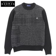 Fred Perry 圓領毛衣，羊毛混紡，男士，灰色 x 黑色，S 碼，F3196 S（二手）