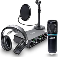 Movo PodPakT Universal Cardioid Condenser Microphone Kit with MDX-1 2x2 Audio Interface with Tabletop Mic Stand and Studio Headphones - Podcast Equipment Set for YouTube, Podcast, Streaming