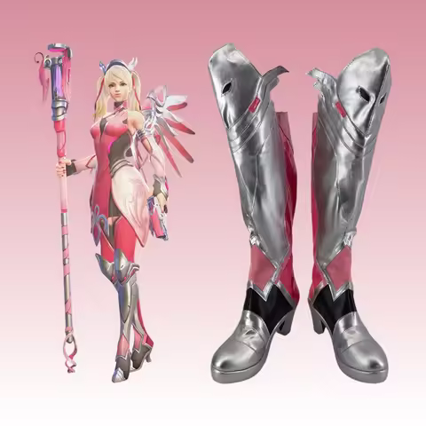 Mercy Angela Ziegler Boots Pink Mercy Halloween Carnival Cosplay Shoes for Girls and woman
