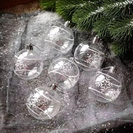 Polocat 6Pcs 6cm Clear Christma Balls White Snowflake Painted Bauble Christmas Tree Ornament Xmas De