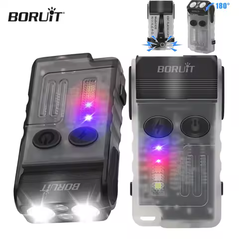 BORUiT V20 180Rotation Powerful LED Flashlight Keychain USB-C Rechargeable Spotlight Camping Fishing