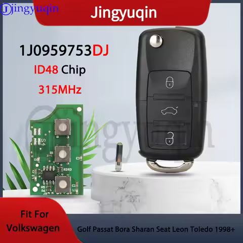 jingyuqin 1J0959753DJ 315MHz ID48 3Buttons Car Flip Key For Volkswagen Golf Passat Bora Sharan Seat 