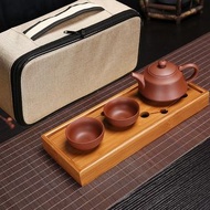 宜興紫砂旅行茶具套裝小茶盤紫砂朱泥紅泡茶壺一壺二杯茶具便攜包