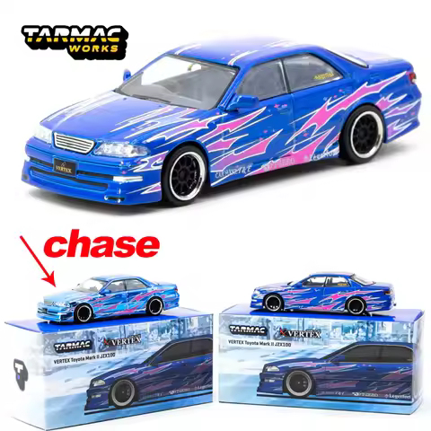 TW 1:64 Tarmac Works VERTEX Toyota Mark II JZX100 Blue Metallic alloy car model Chase