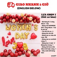 Bộ Bóng Chữ Womens Day Bóng Chữ Love Trang Trí Ngày Quốc Tế Phụ Nữ 8/3 Màu Đỏ Vàng - Gold and Red Ba