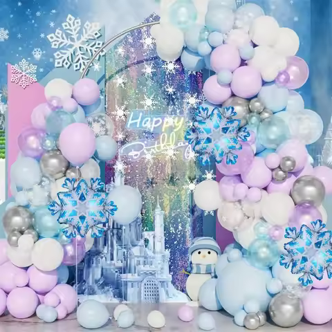Frozen Balloon Arch Set, 122pcs Frozen Theme Party Decoration,Snowflake Foil for Winter Wonderland P