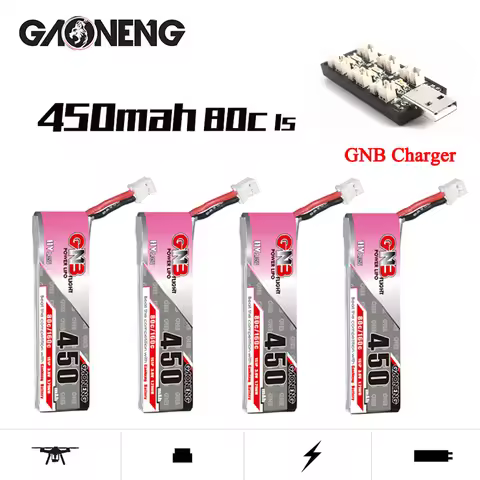 GNB 450mAh 1S 3.8V 80C/160C LiPo Battery and Charger For Racing Drone FPV Beta75S Emax Tinyhawk Quad