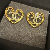 CHANEL大尺寸愛心水鑽耳環（耳釘）