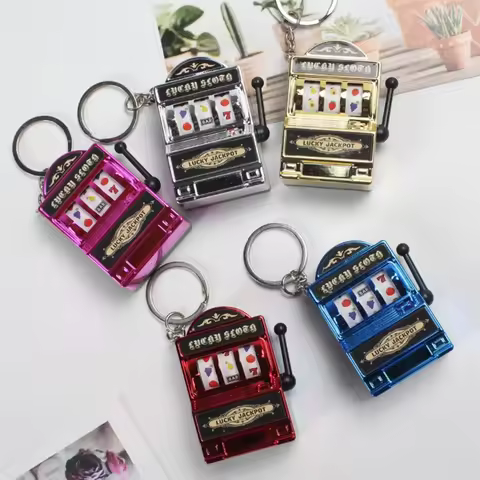 Fruit Slot Machine Keychain Lucky Charm Jackpot Keychains Mini Casino Pendant Bag Charm Novelty Gift