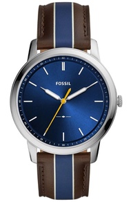 [Powermatic] Fossil FS5554 Men's Minimalist Three Hand Striped Brown Leather Watch