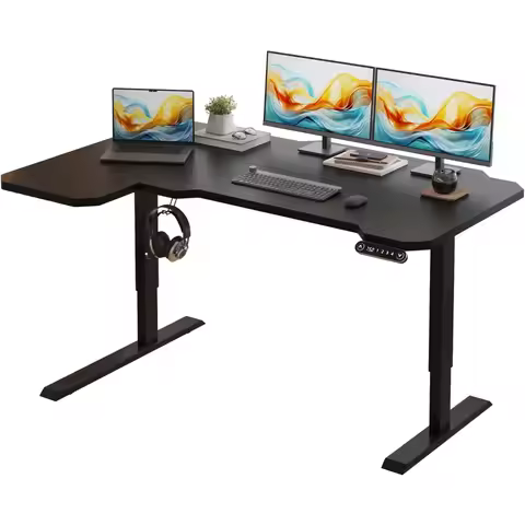 Electric L Shape 59 Inches Standing Desk, Height Adjustable Sit Stand Up Computer Table, Large Moder