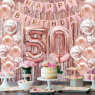 58Pc/Set 40-Inch Number Foil Balloons Party Backdrop Rain Curtain Rose Gold Glitter Balloons Happy B