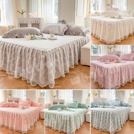 Cotton Bed Sheet with Lace Skirting Princess Style Bed Skirt Pure Color Wedding Beddings Queen King 