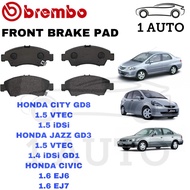 GENUINE BREMBO FRONT BRAKE PAD HONDA CITY GD8 JAZZ GD1 GD3 CIVIC SO4 EJ6 EJ7