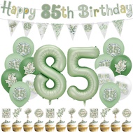 28Pcs Eucalyptus Leaves Birthday Party Balloon Set, Age 85 and Others,Number Balloon, Banner, Cake T