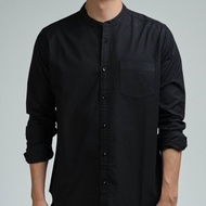 era-won เสื้อเชิ้ต คอจีน แขนยาว Oxford Shirt สี Black (กระดุมสีดำ)