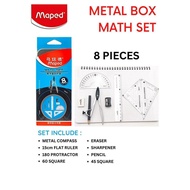 [ MAPED ] 8 PIECES METAL BOX MATH SET | 194608 | STUDENT MATH SET | GEOMATRY SET | COMPASS SET