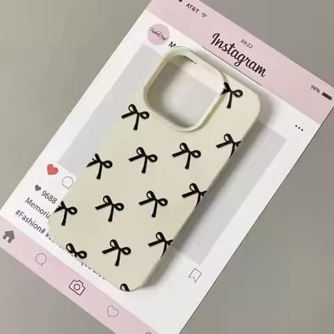 Korea Girl Black Bow Y2K Lichee leather pattern Phone Case For Redmi A5 A3 A1 14C 13 12 12C 10 9 9A 