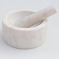 Stones And Homes Indian White Mortar and Pestle Set Large Bowl Marble Pill Crusher Herbs Spice Grinder for Home and Kitchen 5 Inch Polished Robust Round Pill Crusher Herbs Spice Grinder - (13 x 6 cm)