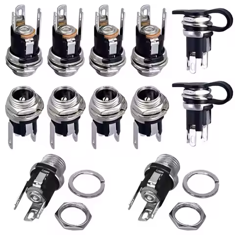 10/50/200Pcs DC-025 DC Power Socket Panel Mount DC025 5.5x2.1mm 5.5x2.5mm DC Socket With Nut Waterpr