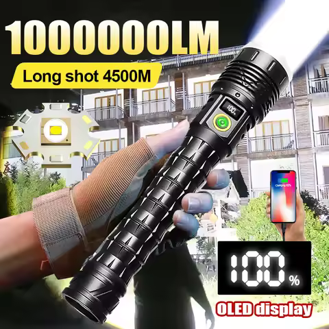 1000000LM Most Powerful LED Flashlight 10000mah High Power Torch Rechargeable 800W Spotlights Tactic