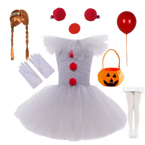 Halloween Gray Joker Girls Costume Tutu Dress Creepy Clown Kids Carnival Party Cosplay Clothing Chil
