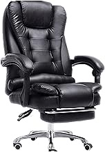 WSJTT Home Office Chair, Leather Executive Managerial Chairs Ergonomic Desk Chair with Thickened Seat Cushion and Retractable Footrest Vintage Style Armchair, 400 lbs