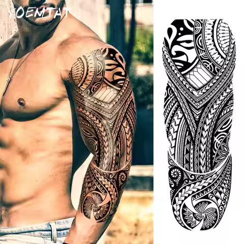 Large Full Arm Sleeve Waterproof Temporary Tattoo Sticker Indian Tribal Machine Turtle Totem Fake Ta