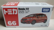 โมเดลรถเหล็ก Tomica #66 Honda Fit  (สินค้าของใหม่ มีชีลพลาสติก ของแท้100%)