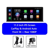 Ekleva 11.3 Inch DVR cho xe hơi 5K Dash Cam ống kính kép Không Dây Carplay & Android Video Tự động m