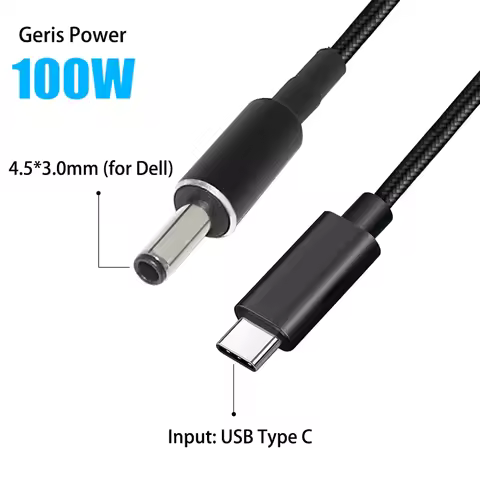 100W USB-C PD to 4.5x3.0mm Fast Charge Laptop Adapter Cable for Dell Inspiron 11 13 14 15 3551 3552 