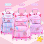 ⭐2022 beg sekolah perempuanbeg sekolah roda bag sekolah perempuan Ready Stock Primary School Students Trolley Schoolbag Girls 1-3-6 Grades Six-Wheeled Type Climbing Stairs Chil