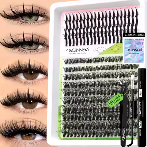 GROINNEYA Lash Clusters Kit DIY Manga Cluster Lashes Set Spikes Lashes Cluster Extension Full Set In