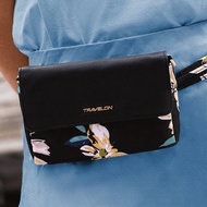 美國 TRAVELON | Addison皮革拼接防盜斜背腰包(花卉) | RFID
