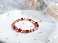 【緋紅】紅膠花 紅紋石 石榴石 薔薇輝 黃水晶 紅瑪瑙手鍊