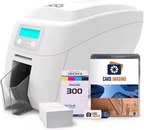 Magicard 300 Dual Sided ID Card Printer & Supplies Bundle Badge Maker Machine