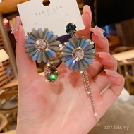 Tassel Luxury Silver Needle Crystal Flower Female Pearl Earrings Tassel Exaggerated s925 Earrings Di