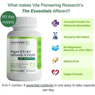 5-in-1 Vitamin D3 2000IU + K2Vital Vitamin K2 with Turmeric and COQ10 - with Avocado Powder for Enha