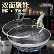 AT/💖Double-Sided Screen 316Stainless Steel Wok Household Non-Stick Pan Uncoated Frying Pan Induction Cooker Applicable t