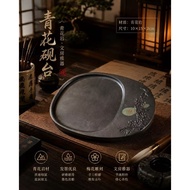 Plum Blossom Carved Ink Stone Natural Blue Flower Rock Calligraphy Grinding Ink Slab Chinese Writing