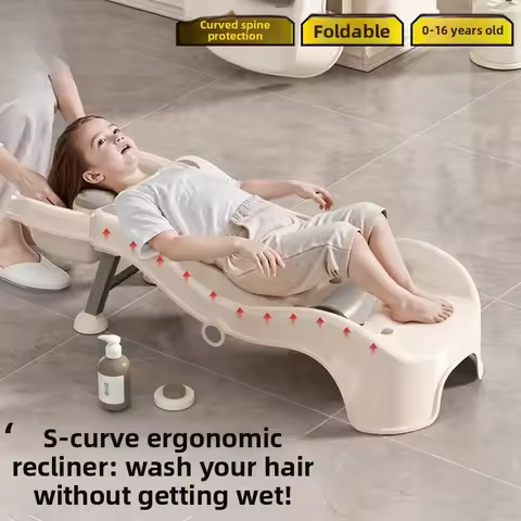 Foldable Children's Shampoo Chair Adjustable Baby Hair Washing Bed Large Kids Shampoo Stool Home Hai