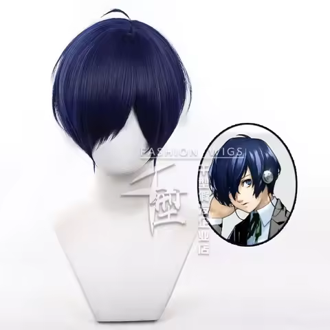 Anime Persona 3 Yuuki Makoto Cosplay Wig Yuki Makoto Blue Short Synthetic Hair Wigs+ Wig Cap