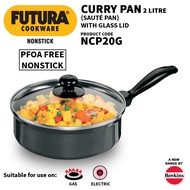Hawkins Futura 2 Litre Curry Pan, Non Stick Saute Pan with Glass Lid, Deep Pan for Frying, Black (NC