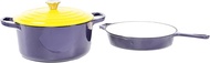 Geaux Cook 3 Piece Purple & Gold Enamel Coated Cast iron Cookware Set, 4 Qt Dutch Oven, 10" Skillet,