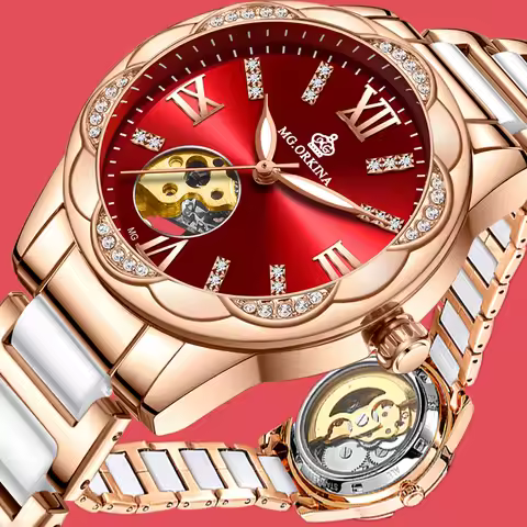 Montre Femme Rose Gold ORKINA Luxury Top Brand Women's Watches Ceramic Skeleton Design Ladies Automa