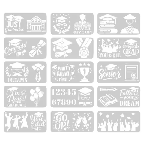 15 PCS 8 X 4 Inch Graduation Painting Stencils Reusable Congrats Grad Walls Templates for Crafts Wal