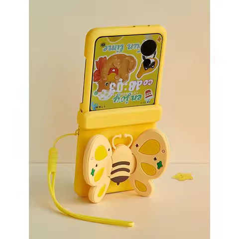 Cute Cartoon 3D Bee Holder Hinge Protective Case For Samsung Galaxy Z Flip 7 6 5 4 3 For Motorola Ra